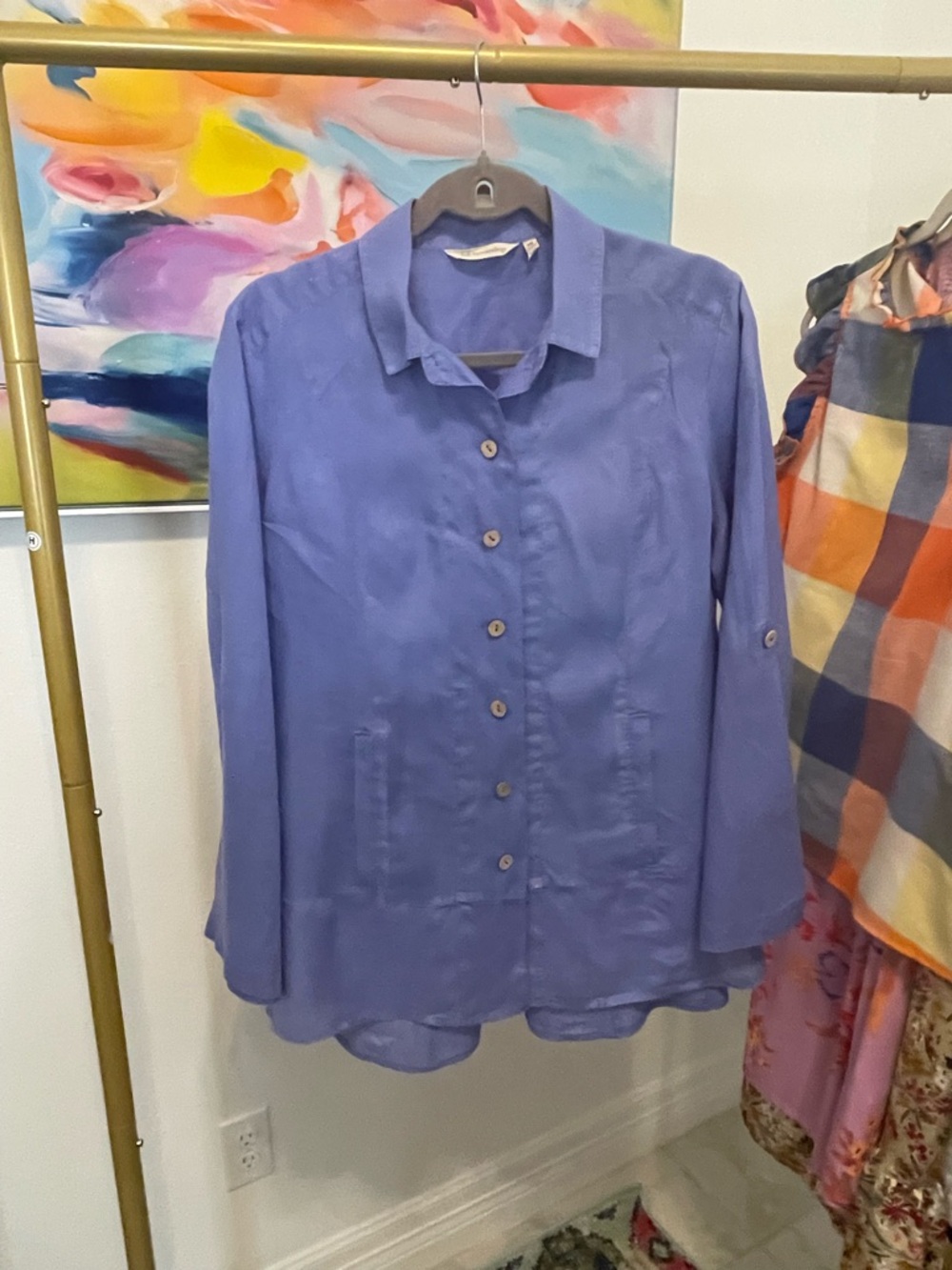 100% Linen Soft Surroundings  Lavender Button-Down Shirt-  P Medium
